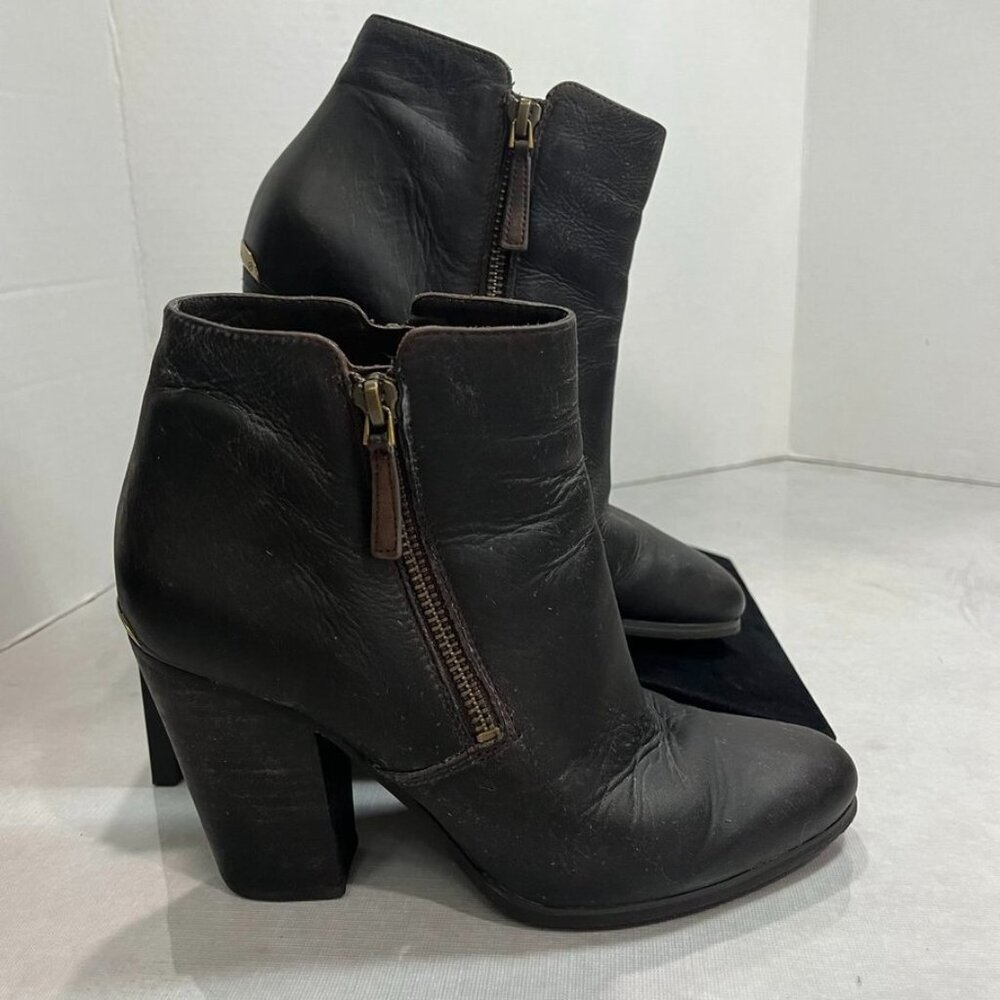 MICHAEL Michael Kors Leather Ankle Booties Brown Side Zip Block Heel Women’s 7M